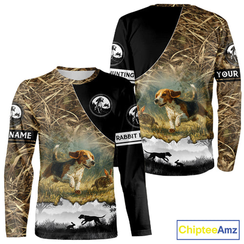 Personalized Rabbit Hunting with Beagle Dog 3D All Over Printed Shirts, Rabbit Hunting Clothes for Men NBT135