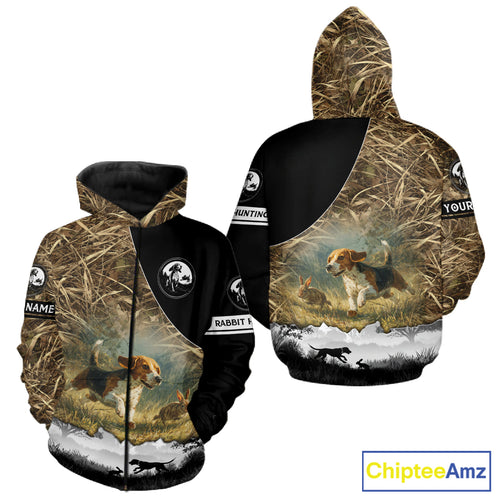 Personalized Rabbit Hunting with Beagle Dog 3D All Over Printed Shirts, Rabbit Hunting Clothes for Men NBT135