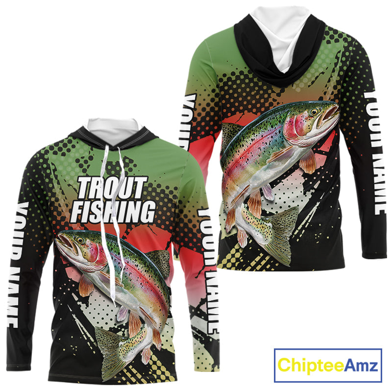 Rainbow Trout Fishing Shirt Long Sleeve Hooded Custom Name, Fishing Team Shirts NBT426