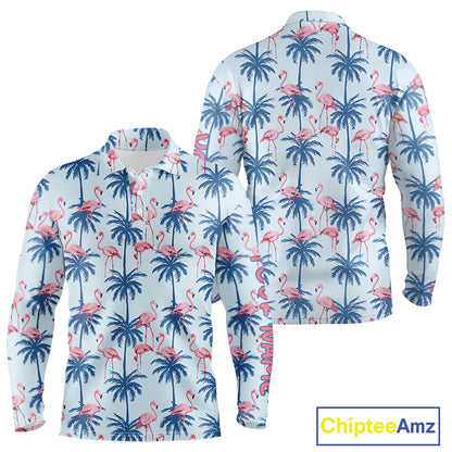 Flamingo Tropical Palm Tree Mens Polo Shirt, Custom Matching Polo Team, Golf Gifts For Men NBT494