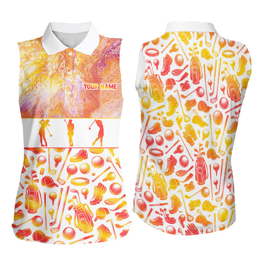 Womens Sleeveless Golf Polo Shirts Custom Name Marble Color, Personalized Golf Shirt For Women NBT502