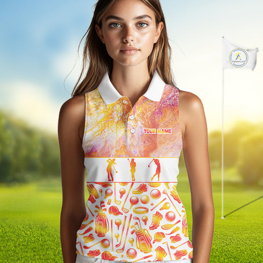 Womens Sleeveless Golf Polo Shirts Custom Name Marble Color, Personalized Golf Shirt For Women NBT502
