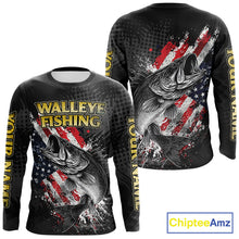 Load image into Gallery viewer, Walleye Custom Made Fishing Shirts, American Flag Walleye Fishing Shirts Long Sleeve NBT430