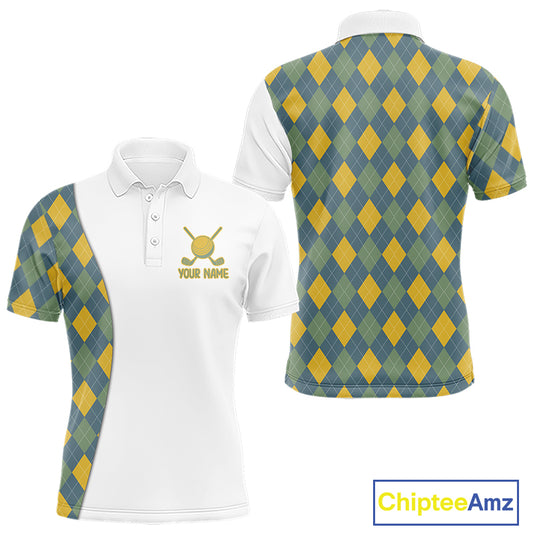 Golf Polo Shirts For Men Custom Argyle Plaid Pattern Golf Shirts, Gift For Golf Lovers NBT513