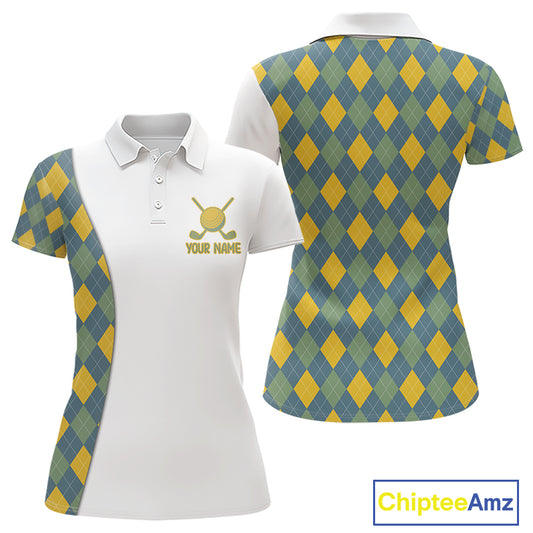 Golf Polo Shirts For Women Custom Argyle Plaid Pattern Golf Shirts, Gift For Golf Lovers NBT513