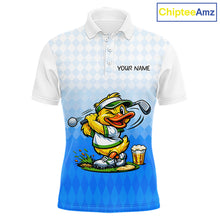 Load image into Gallery viewer, Funny Duck Golf Polo Shirt For Men, Cute Duck With Beer Print Shirt, Sporty Animal Golf Gift|Blue NBT622