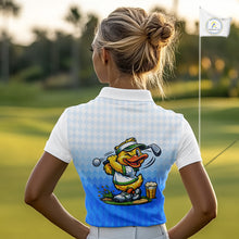Load image into Gallery viewer, Funny Duck Golf Polo Shirt For Womens, Cute Duck With Beer Print Shirt, Sporty Animal Golf Gift|Blue NBT622