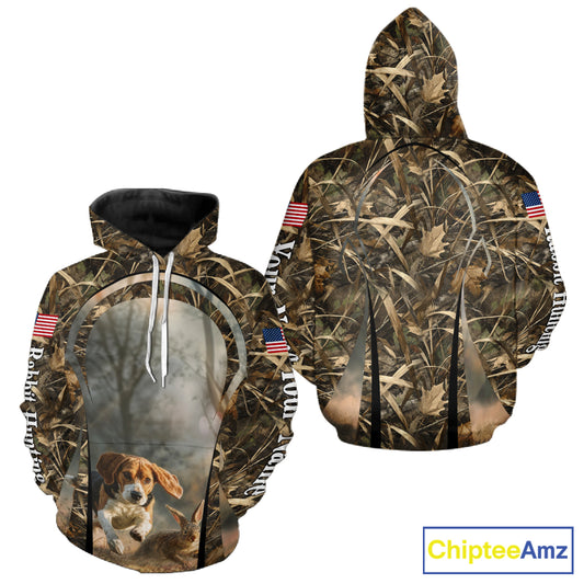 Custom Beagle Dog Rabbit Hunting US Flag Camo Shirts, Rabbit Hunting Gifts for Men NBT234