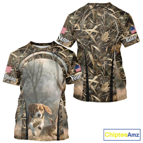 Custom Beagle Dog Rabbit Hunting US Flag Camo Shirts, Rabbit Hunting Gifts for Men NBT234