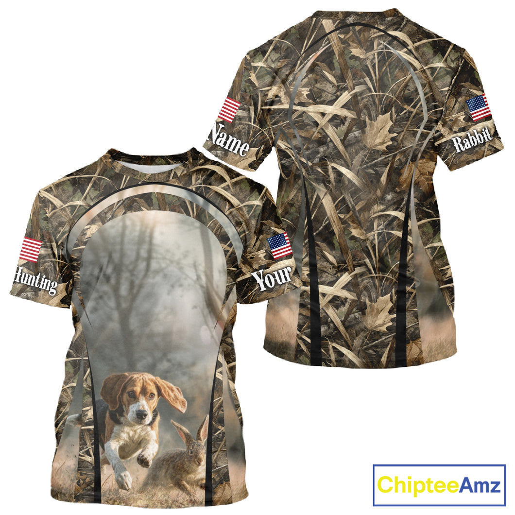 Custom Beagle Dog Rabbit Hunting US Flag Camo Shirts, Rabbit Hunting Gifts for Men NBT234