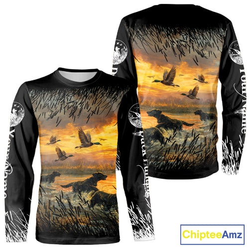 Duck Hunting Mallard Duck with Black Labrador Retriever Dog Custom Name Shirts, Hunting Gifts NBT146