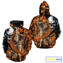Load image into Gallery viewer, Deer Hunting Orange Camouflage Skull 3D Custom Name Shirts, Camouflage Deer Hunting Gifts NBT238