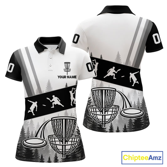 Womens Disc Golf Polo Shirts Black Camo Custom Name Disc Golf Team Shirts, Disc Golf Gifts NBT652