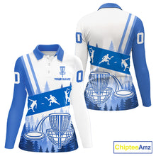 Load image into Gallery viewer, Womens Disc Golf Polo Shirts Blue Camo Custom Name Disc Golf Team Shirts, Disc Golf Gifts NBT653