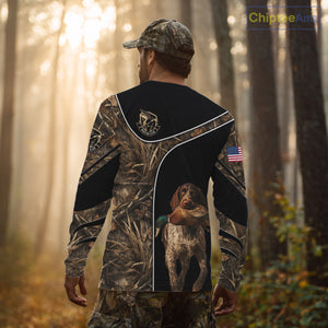 Duck Hunting with German Wirehaired Pointer Dog Camo Custom Name Shirts, Duck Hunting Shirts for Hunter NBT157