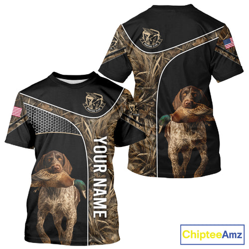 Duck Hunting with German Wirehaired Pointer Dog Camo Custom Name Shirts, Duck Hunting Shirts for Hunter NBT157
