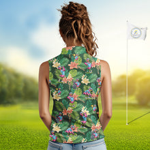 Load image into Gallery viewer, Funny Womens Sleeveless Golf Polo Shirt Custom Green Tropical Flower Flamingo Team Golf Shirts, Golf Gifts NBT660