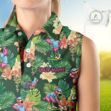 Load image into Gallery viewer, Funny Womens Sleeveless Golf Polo Shirt Custom Green Tropical Flower Flamingo Team Golf Shirts, Golf Gifts NBT660