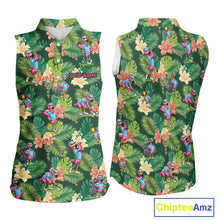 Load image into Gallery viewer, Funny Womens Sleeveless Golf Polo Shirt Custom Green Tropical Flower Flamingo Team Golf Shirts, Golf Gifts NBT660