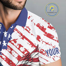 Load image into Gallery viewer, Close-up of a shirt with American flag design and 'YOUR NAME' text on a white background.
