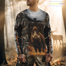 Load image into Gallery viewer, Boar Hunting Shirt Brown Camouflage Hoodie, Long Sleeve Custom Name For Men NBT247