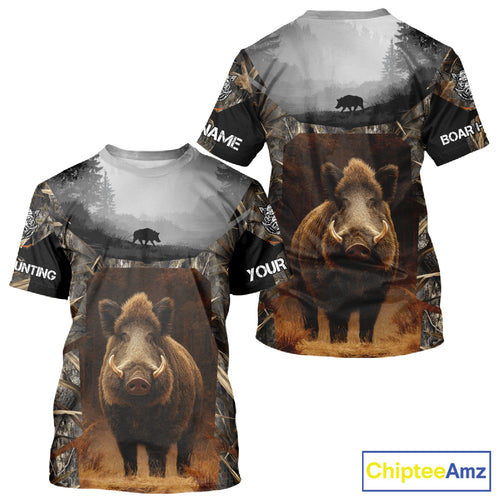 Boar Hunting Shirt Brown Camouflage Hoodie, Long Sleeve Custom Name For Men NBT247
