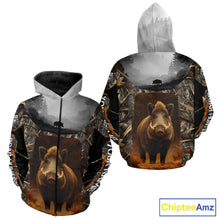 Load image into Gallery viewer, Boar Hunting Shirt Brown Camouflage Hoodie, Long Sleeve Custom Name For Men NBT247
