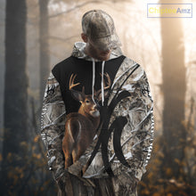 Load image into Gallery viewer, Personalized Whitetail Deer Hunting 3D All Over Printed Hoodie Winter Camo Long Sleeve for Men, Women NBT296