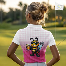 Load image into Gallery viewer, Funny Bee Golf Polo Shirt For Women, Cute Bee With Beer Print Shirt, Sporty Animal Golf Gift|Pink NBT666