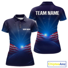 Load image into Gallery viewer, Navy blue polo shirt with American flag design and customizable text