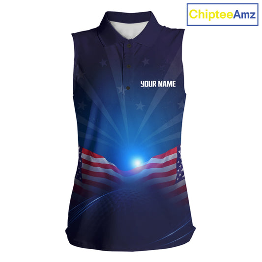 Sleeveless shirt with American flag design and 'Your Name' text on a white background