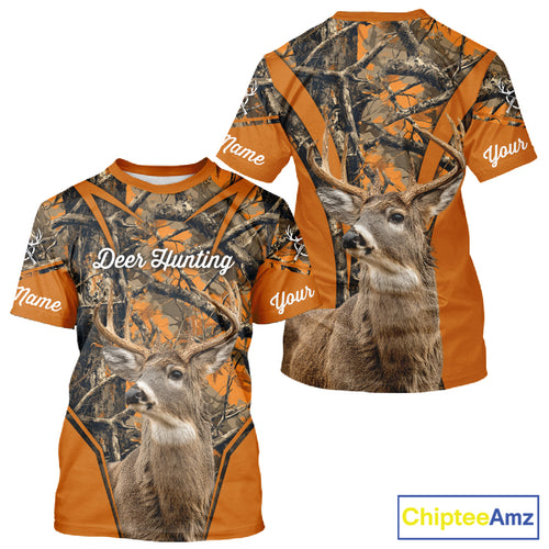 Whitetail Deer Hunting 3D Full Orange Camo Shirt Custom Name Best Gift for Hunters NBT249