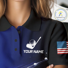 Load image into Gallery viewer, Blue Golf Ball Pattern American Flag Womens Golf Polo Shirts, Team Golf Shirts Golf Gifts NBT870
