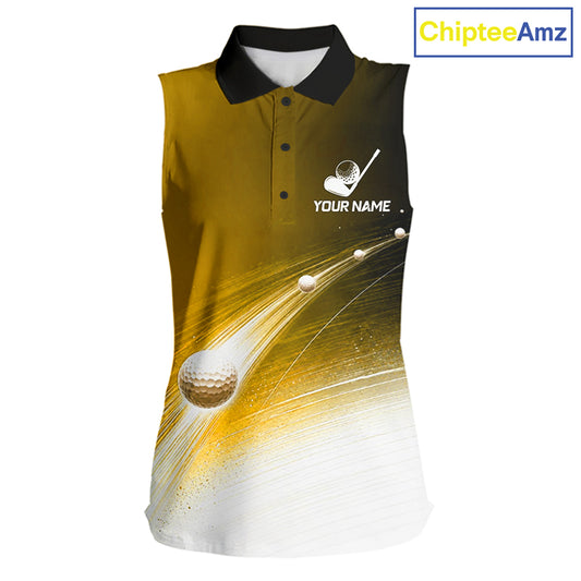 Black Gold Golf Ball Pattern American Flag Womens Sleeveless Tournament Golf Polo Shirts, Team Golf Shirts Golf Gifts NBT871