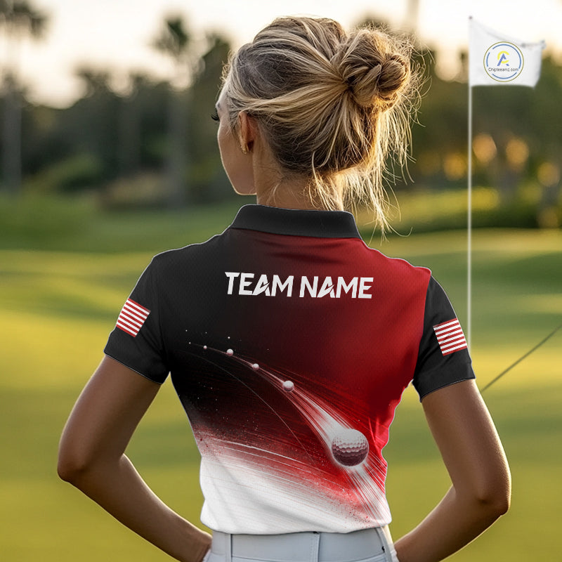 Red Ball Pattern American Flag Womens Golf Polo Shirts, Tournament Golf Shirts Golf Gifts NBT872