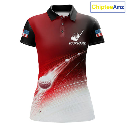 Red Ball Pattern American Flag Womens Golf Polo Shirts, Tournament Golf Shirts Golf Gifts NBT872