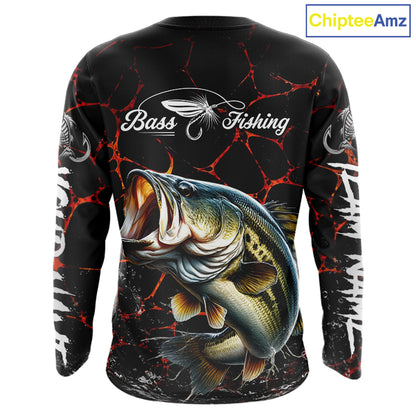 Personalized Bass Fishing Jerseys, Bass Fishing Camo Long Sleeve Fishing Tournament Shirts NBT873
