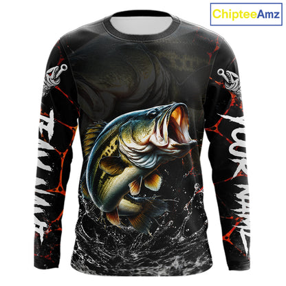 Personalized Bass Fishing Jerseys, Bass Fishing Camo Long Sleeve Fishing Tournament Shirts NBT873