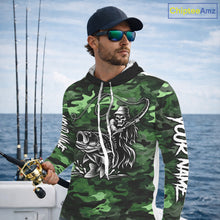 Load image into Gallery viewer, Reaper Fishing Largemouth Bass Long Sleeve Hooded Fishing Shirts Green Camo, Camo Fishing Shirt NBT392