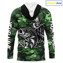 Load image into Gallery viewer, Reaper Fishing Largemouth Bass Long Sleeve Hooded Fishing Shirts Green Camo, Camo Fishing Shirt NBT392