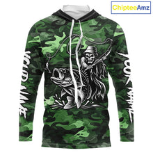 Load image into Gallery viewer, Reaper Fishing Largemouth Bass Long Sleeve Hooded Fishing Shirts Green Camo, Camo Fishing Shirt NBT392