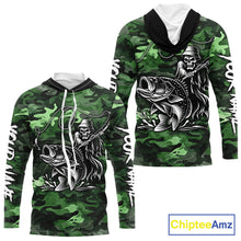 Load image into Gallery viewer, Reaper Fishing Largemouth Bass Long Sleeve Hooded Fishing Shirts Green Camo, Camo Fishing Shirt NBT392