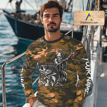 Load image into Gallery viewer, Reaper Fishing Largemouth Bass Long Sleeve Fishing Shirts Orange Camo, Camo Fishing Shirt NBT393