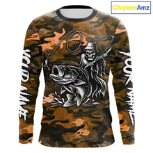 Load image into Gallery viewer, Reaper Fishing Largemouth Bass Long Sleeve Fishing Shirts Orange Camo, Camo Fishing Shirt NBT393
