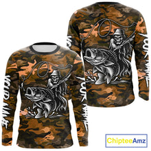 Load image into Gallery viewer, Reaper Fishing Largemouth Bass Long Sleeve Fishing Shirts Orange Camo, Camo Fishing Shirt NBT393