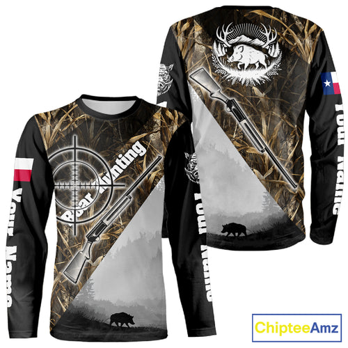 Wild Boar Hunting with Texas Flag and Scope 3D Custom Name Shirts, Boar Gifts for Hunters NBT173