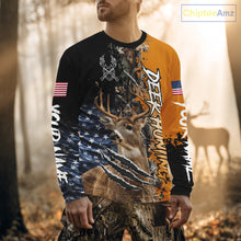 Load image into Gallery viewer, Whitetail Deer Hunting Orange Forest Camo US Flag Shirts, Personalized Hunting Shirt NBT258