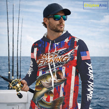 Load image into Gallery viewer, American Flag Bass Long Sleeve Hooded Fishing Shirts, Bass Fishing Tournament Shirts, Bass Fishing Shirts NBT432