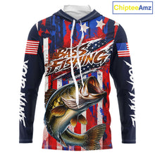 Load image into Gallery viewer, American Flag Bass Long Sleeve Hooded Fishing Shirts, Bass Fishing Tournament Shirts, Bass Fishing Shirts NBT432