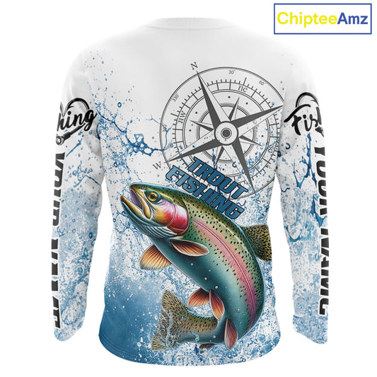 Custom Rainbow Trout Long Sleeve Fishing Shirts, Compass Tournament Fishing Shirts For Men NBT554